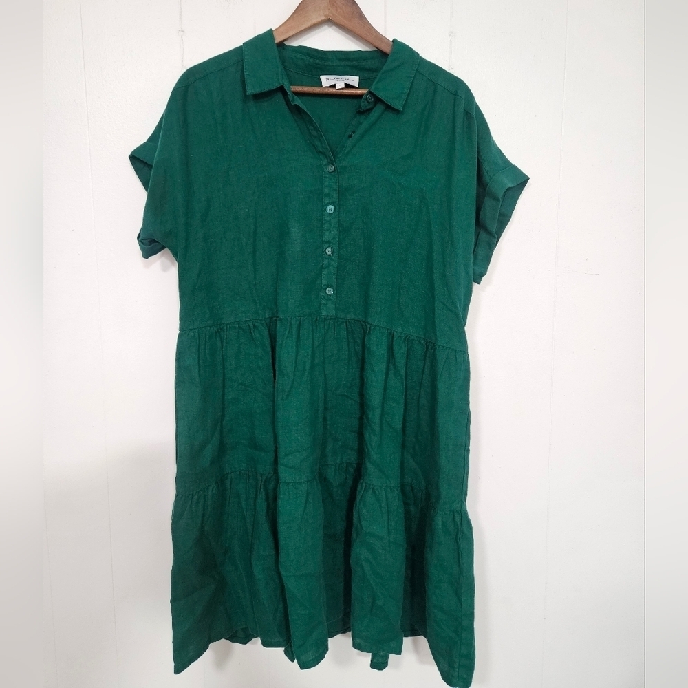Michael Stars Emerald Green Greta Tiered Linen Dress